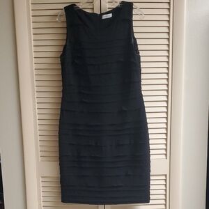 Calvin Klein Black Sleeveless Tiered Sheath Midi Dress